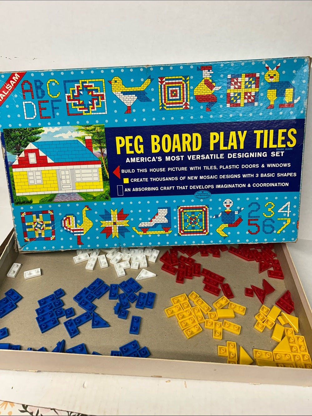 Vintage Peg Board Play Tiles Creative Set  Multicolor incomplete 212 tiles